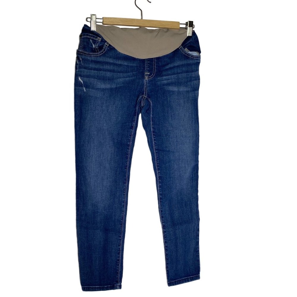 4/$25 Indigo Blue Maternity Distressed Jeans Full Panel Blue Denim Women's Sz S